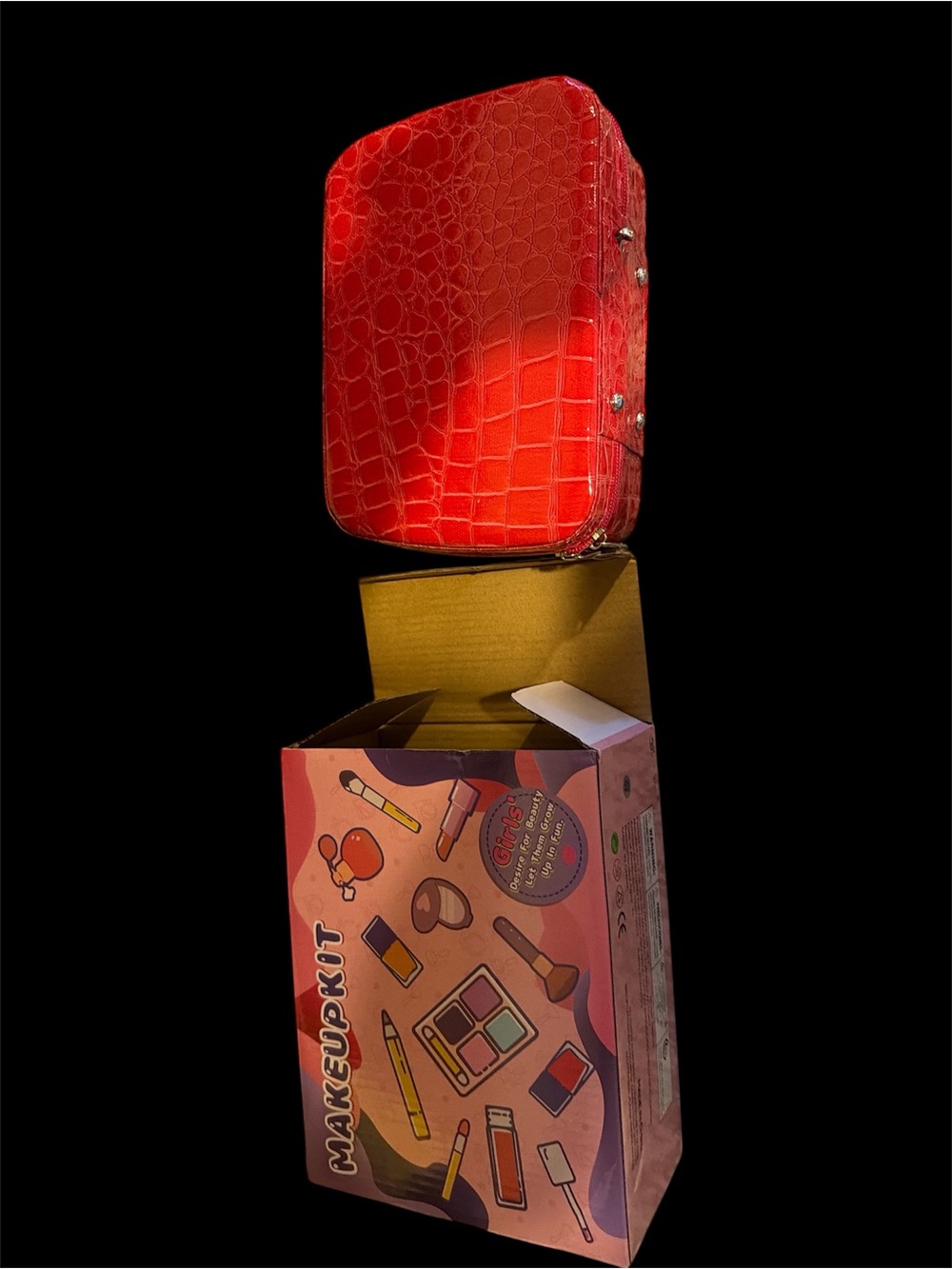 Pretend Play Makeup in Red Croc-Embossed Cosmetic Case